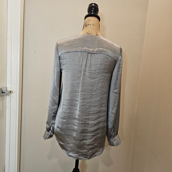 Theory Satin Deno Long Sleeve Button Down Asyem blouse - Picture 4 of 7